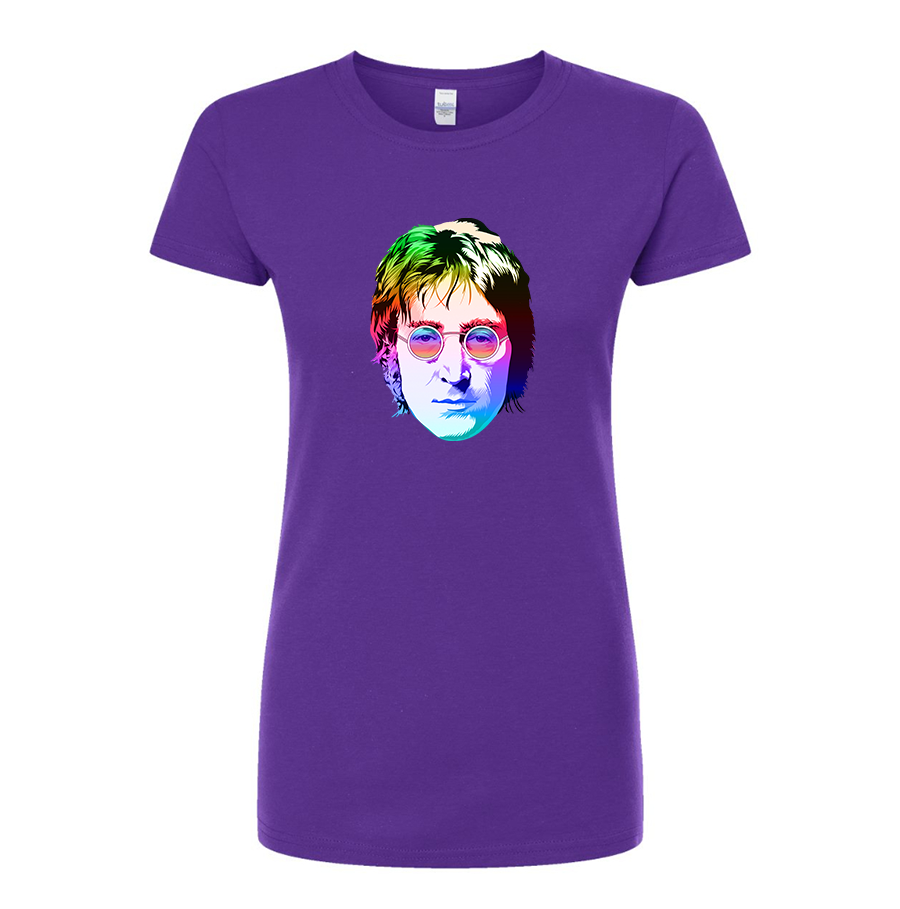 Women’s John Lennon Face Art Music Round Neck T-Shirt