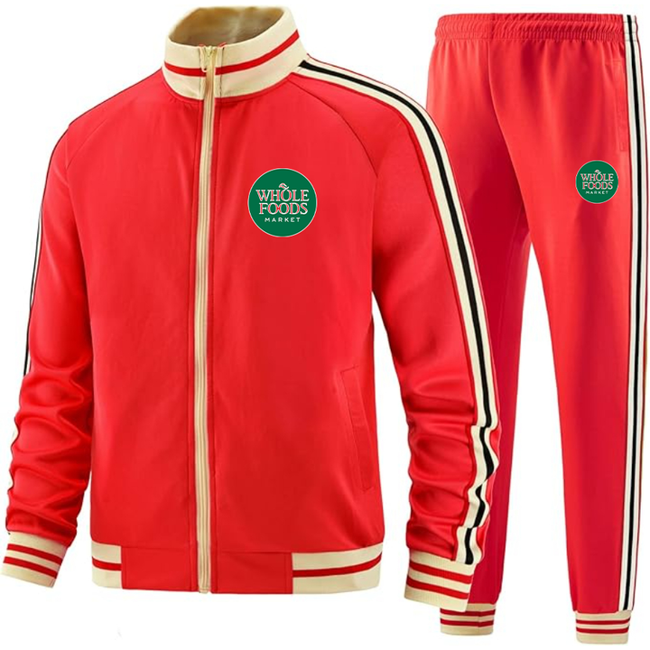 Men's Whole Foods Market  Tracksuit with Bold Striped Accents and Zippered Front