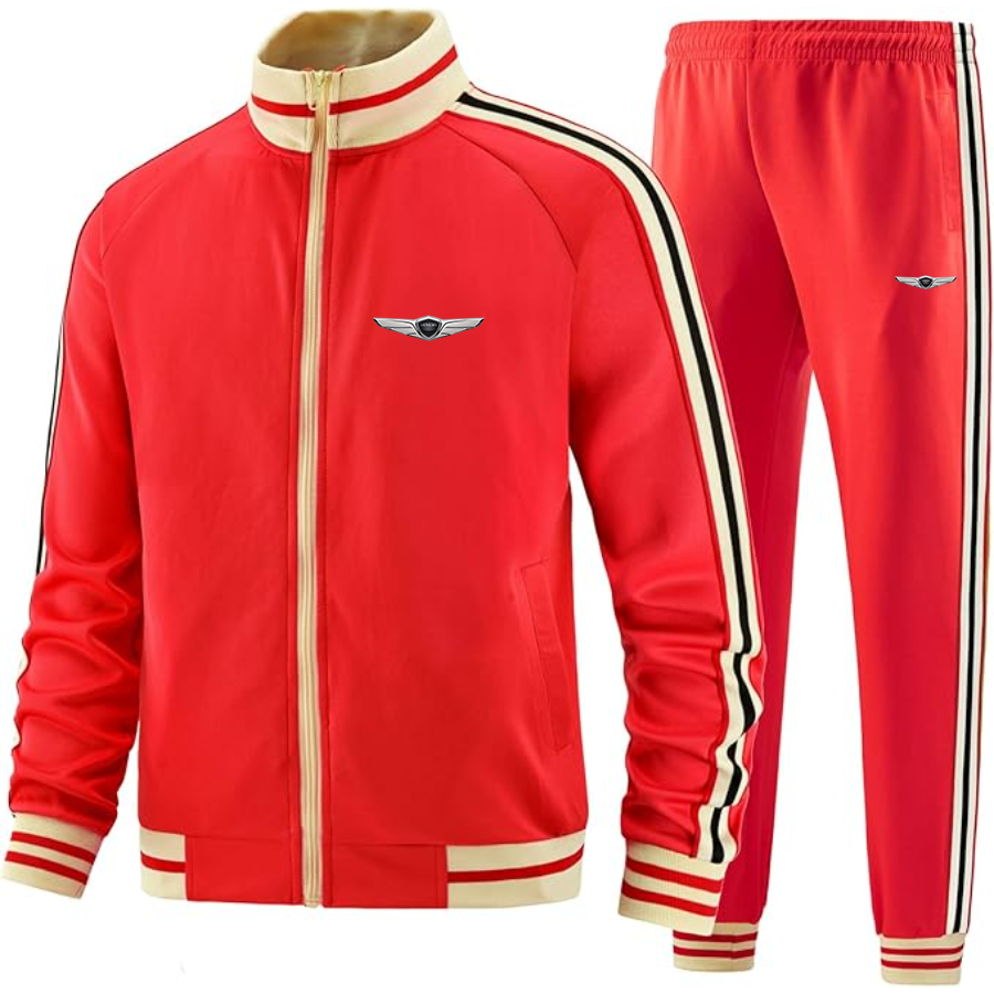 Men's Genesis Car Tracksuit with Bold Striped Accents and Zippered Front