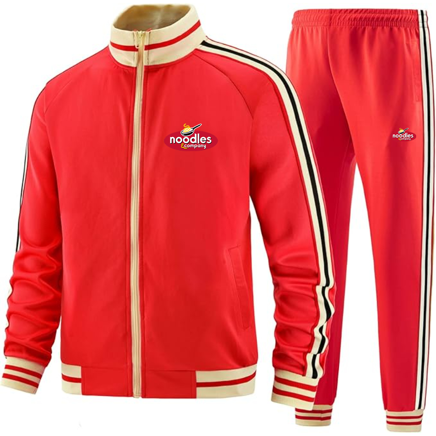 Men's Noodles & Company  Tracksuit with Bold Striped Accents and Zippered Front