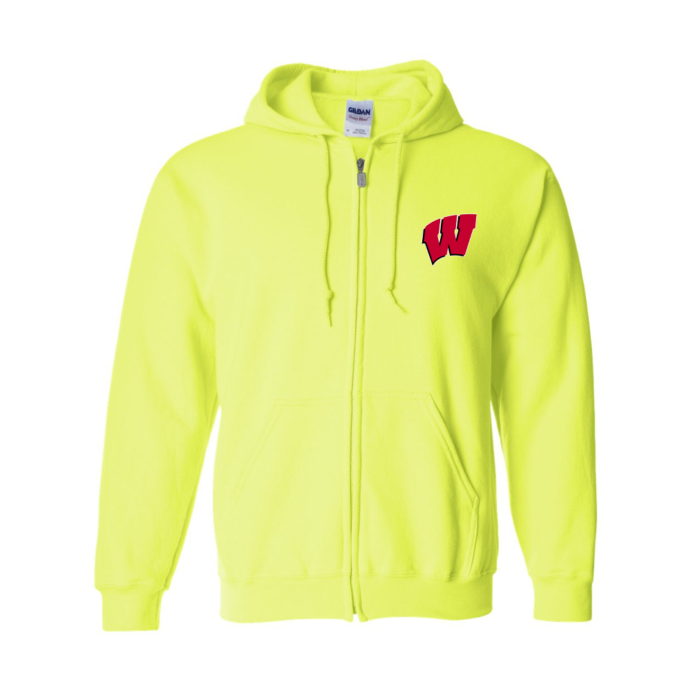 Men's Wisconsin Badgers Gildan  Heavy Blend Full Zip Hooded Sweatshirt