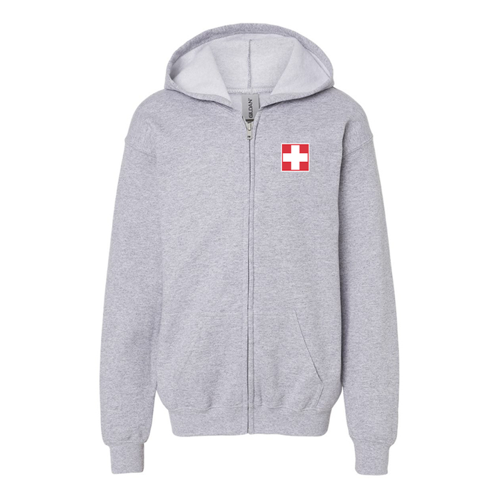 Gildan Heavy Blend Youth  Switzerland National Football Soccer Team  Full Zip Hooded Sweatshirt