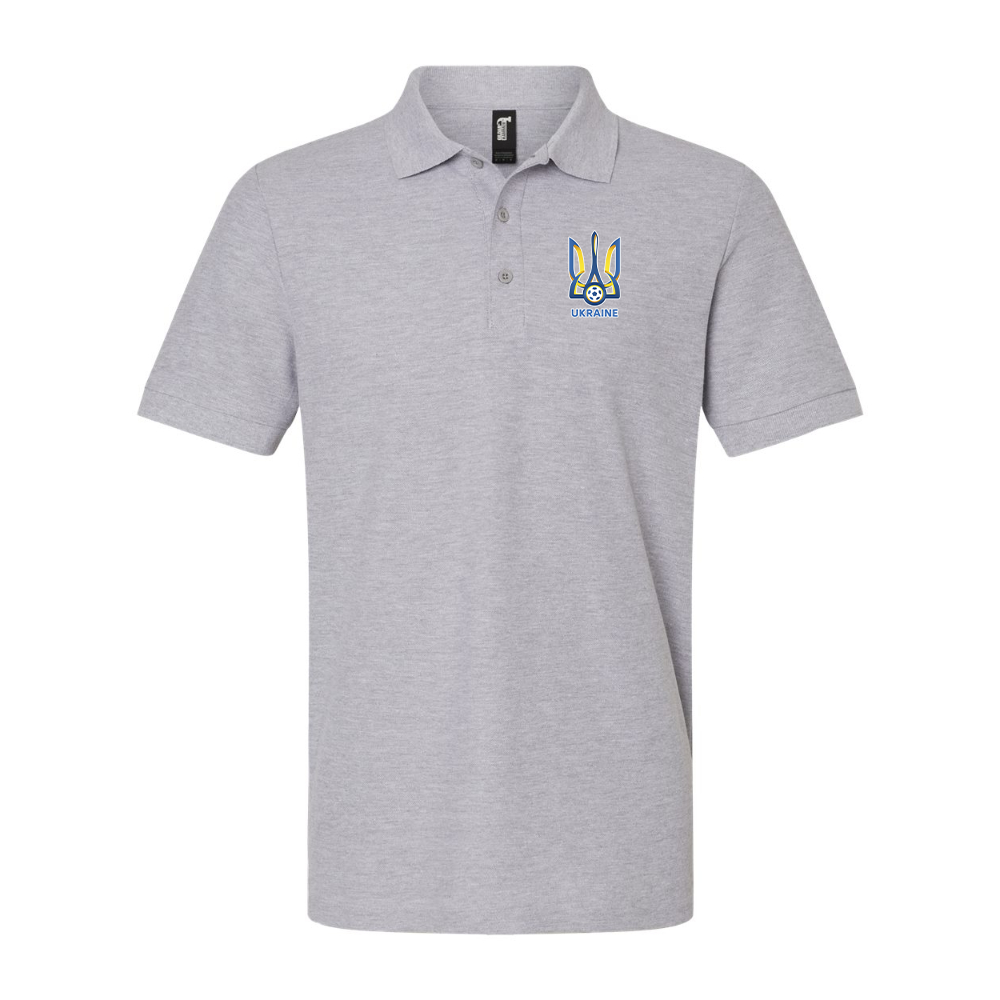 Men's Ukraine National Football Soccer Team Gildan Hammer Pique Polo