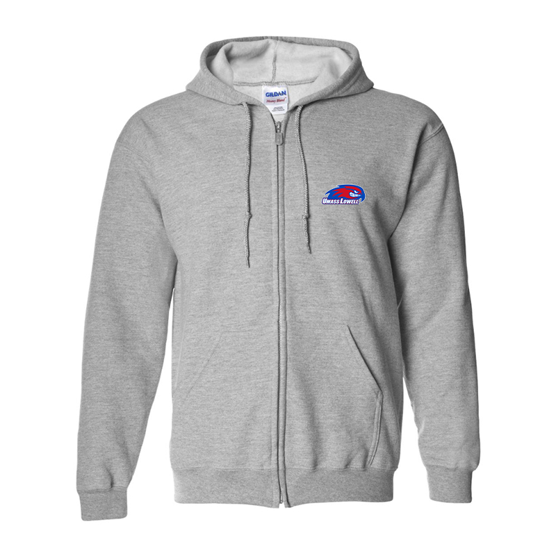 Men's  UMass Lowell River Hawks Gildan  Heavy Blend Full Zip Hooded Sweatshirt