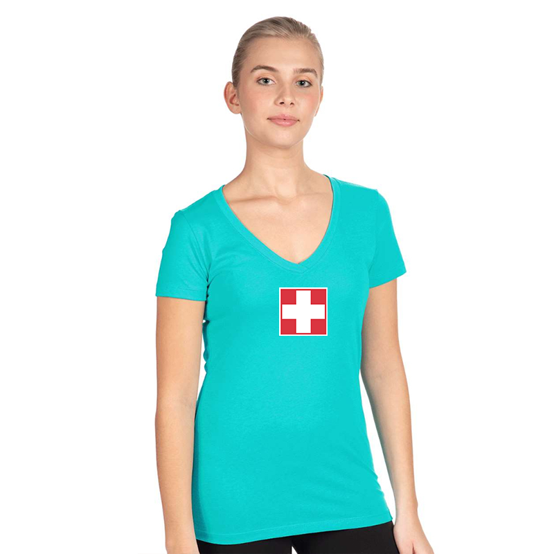 Women's  Switzerland National Football Soccer Team  Next Level V-Neck T-Shirt