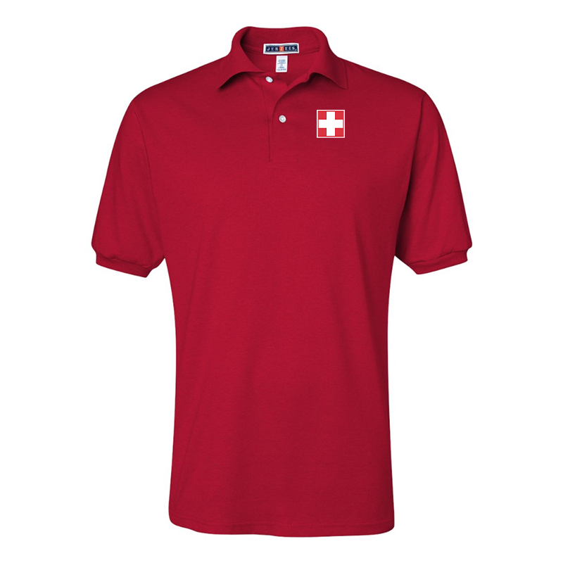Men's  Switzerland National Football Soccer Team JERZEES  SpotShield polo
