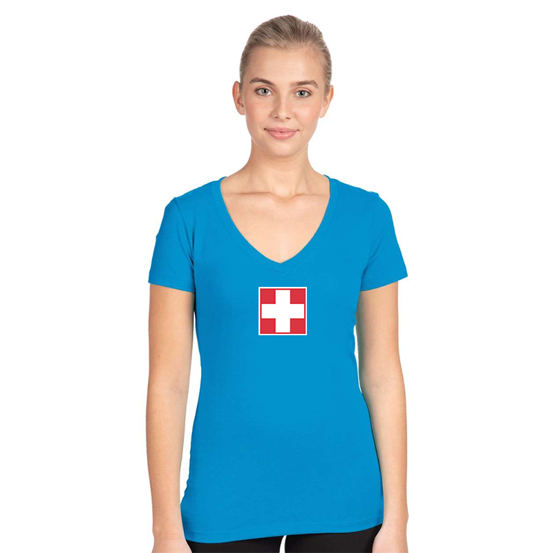 Women's  Switzerland National Football Soccer Team  Next Level V-Neck T-Shirt