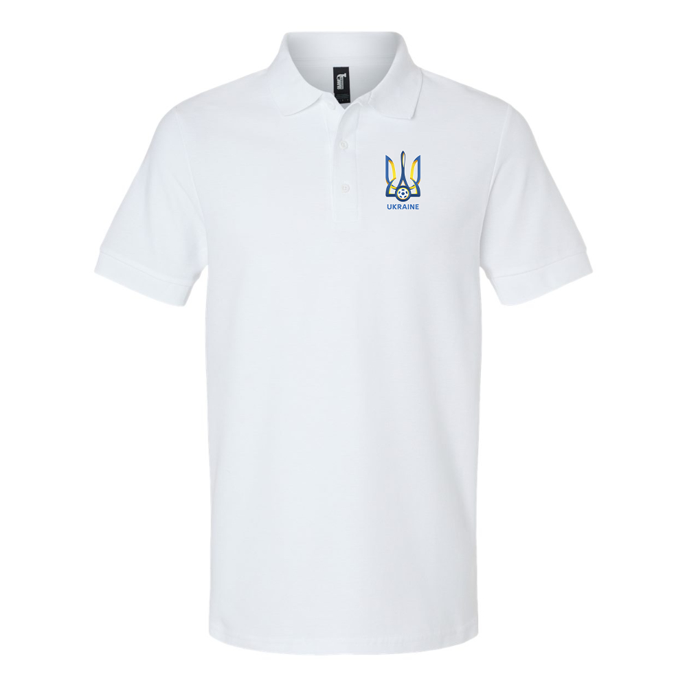 Men's Ukraine National Football Soccer Team Gildan Hammer Pique Polo