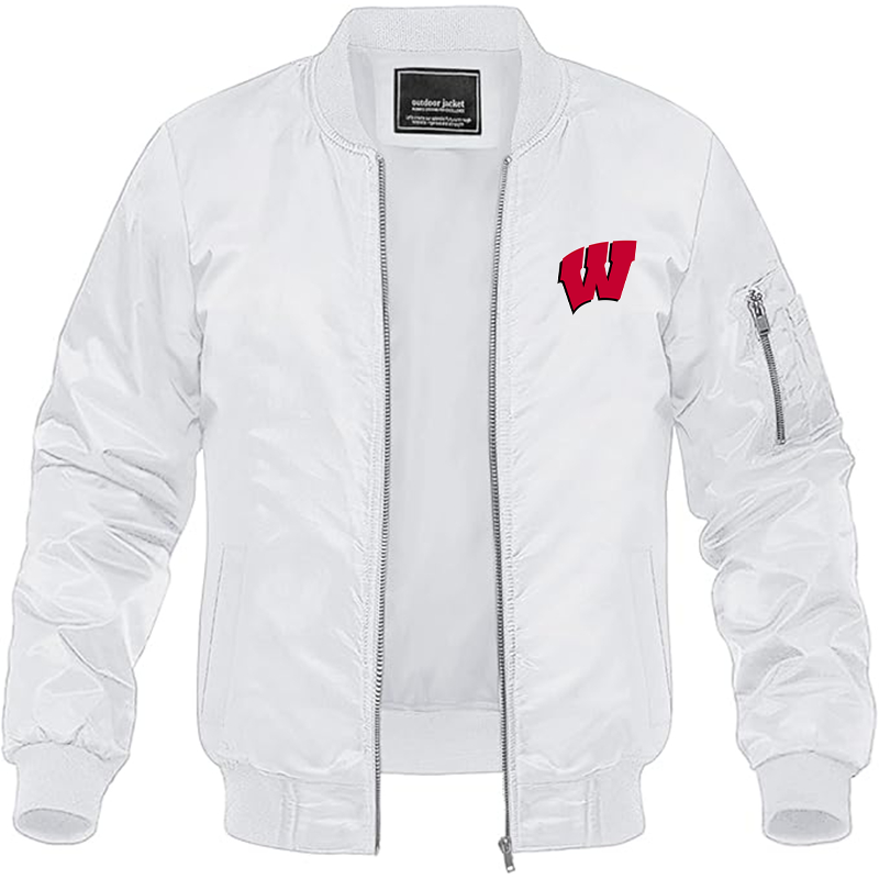 Men's Wisconsin Badgers Lightweight Bomber Jacket Windbreaker Softshell Varsity Jacket Coat