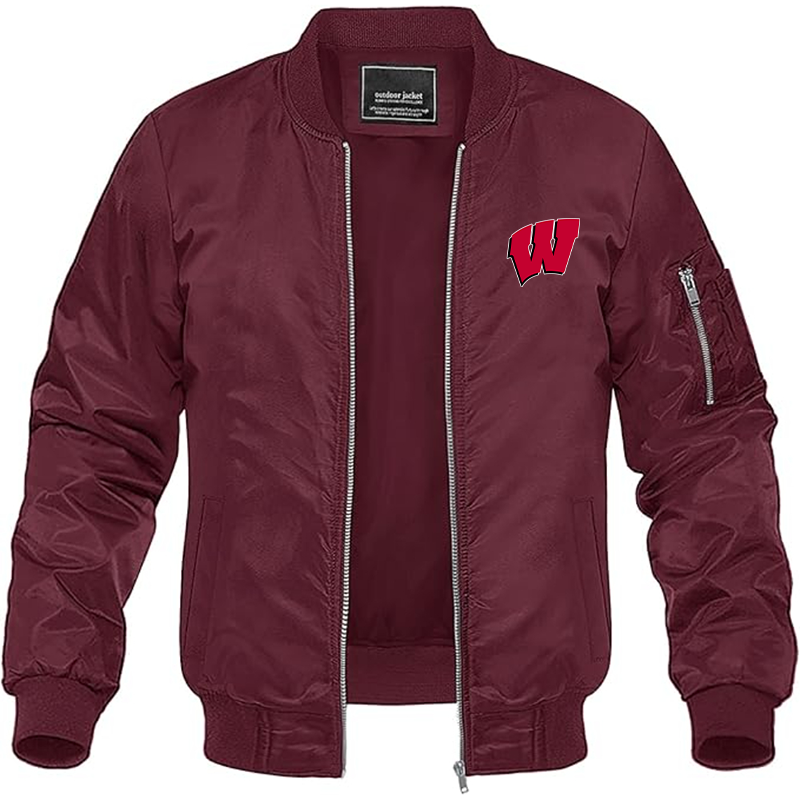 Men's Wisconsin Badgers Lightweight Bomber Jacket Windbreaker Softshell Varsity Jacket Coat