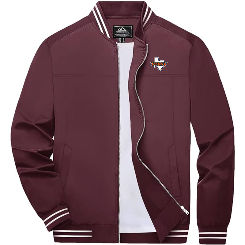 Men's UTRGV Vaqueros  Zip-Up Bomber Jacket Ribbed Collar and Cuffs Outerwear