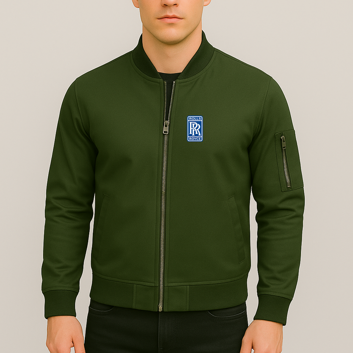 Men’s Rolls Royce Car Lightweight Zip-Up Bomber Jacket with Ribbed Collar and Cuffs - Versatile Casual Outerwear