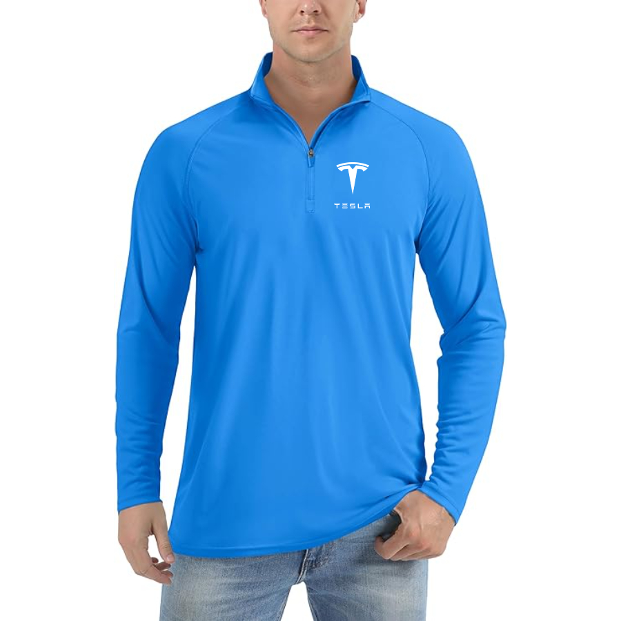 Men’s Tesla Car - Lightweight Quarter-Zip Athletic Shirt – Long Sleeve Polyester Wear