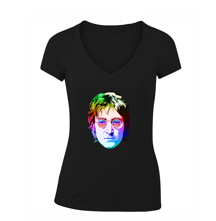Women's John Lennon Face Art Music V-Neck T-Shirt