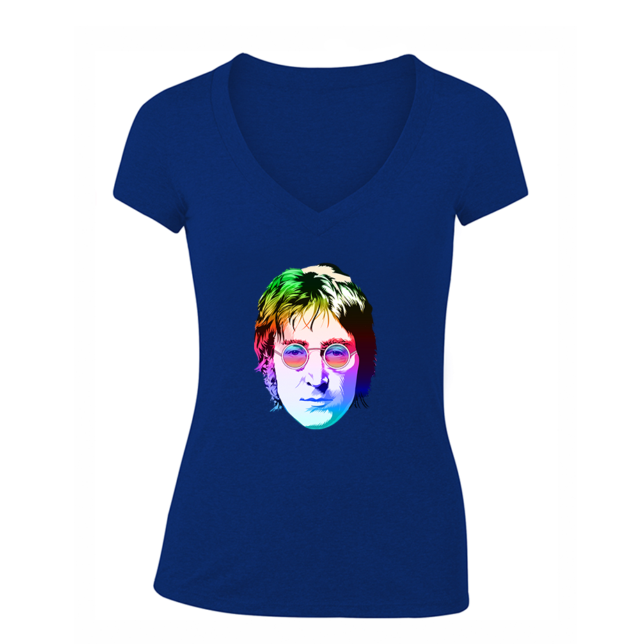 Women's John Lennon Face Art Music V-Neck T-Shirt