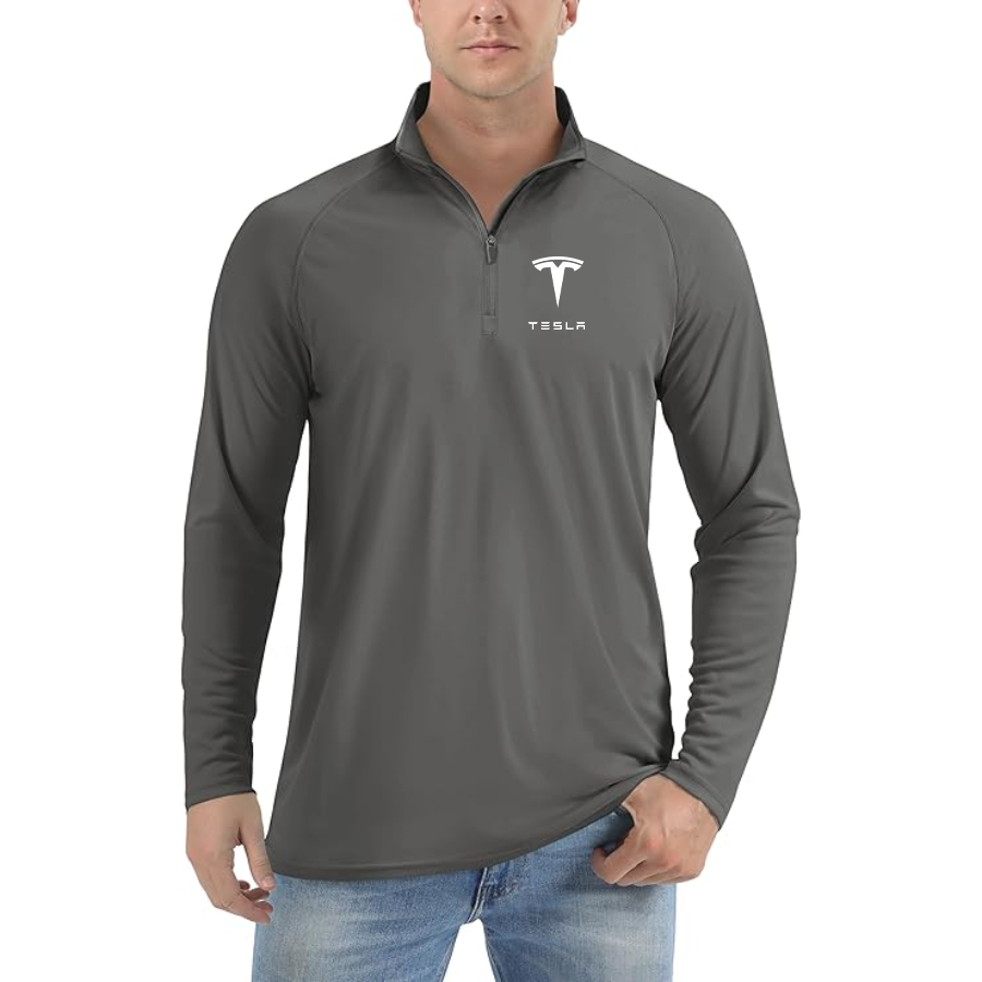Men’s Tesla Car - Lightweight Quarter-Zip Athletic Shirt – Long Sleeve Polyester Wear