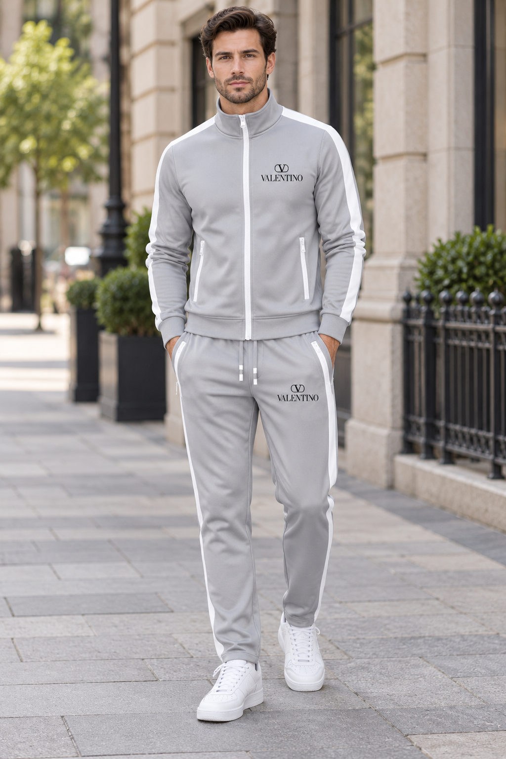 Men's Valentino Dri-Fit TrackSuit | Color: Grey | View 1
