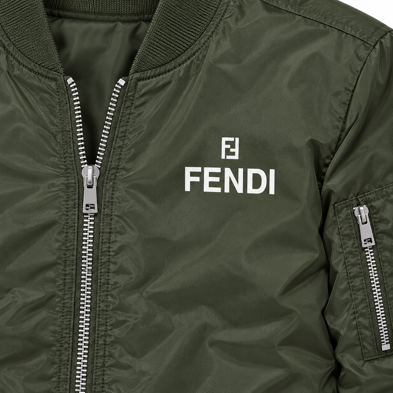 Men's Fendi Lightweight Bomber Jacket Windbreaker Softshell Varsity Jacket Coat | Color: Army Green | 3