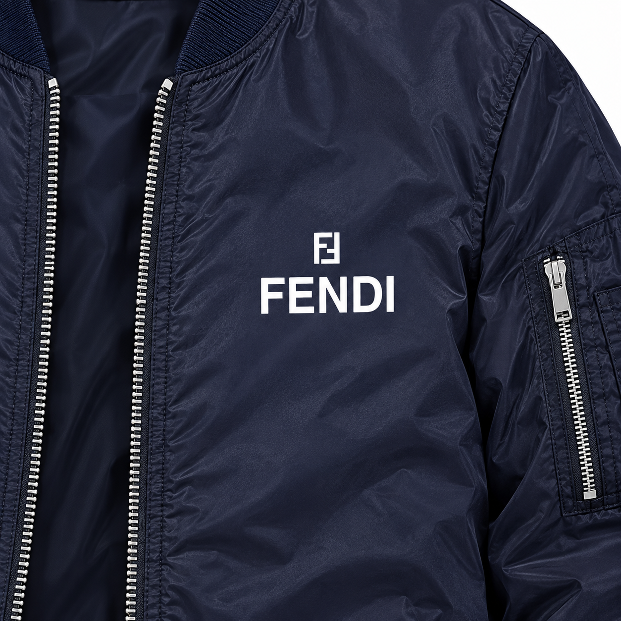 Men's Fendi Lightweight Bomber Jacket Windbreaker Softshell Varsity Jacket Coat | Color: Navy | 3