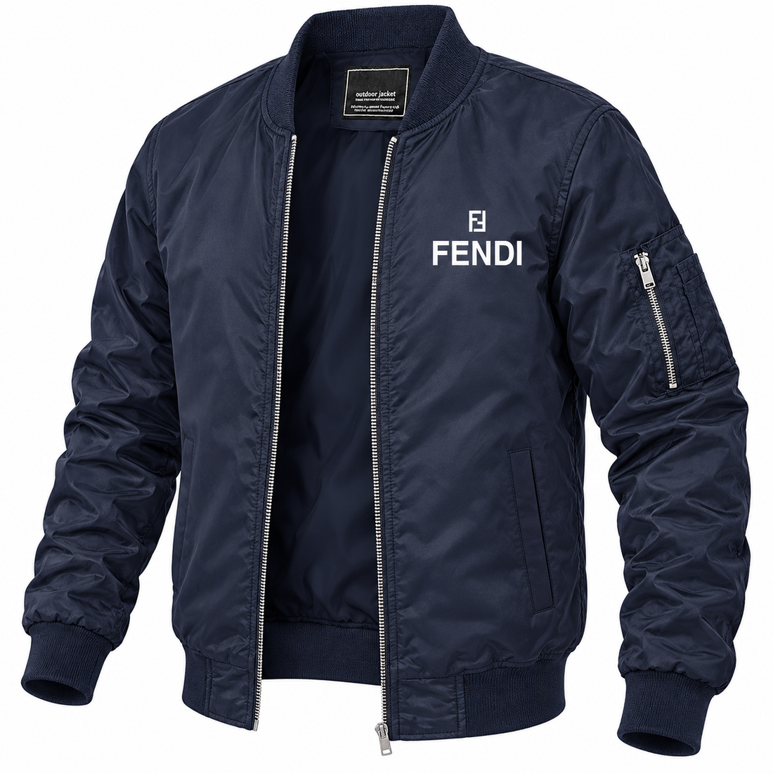 Men's Fendi Lightweight Bomber Jacket Windbreaker Softshell Varsity Jacket Coat | Color: Navy | 5