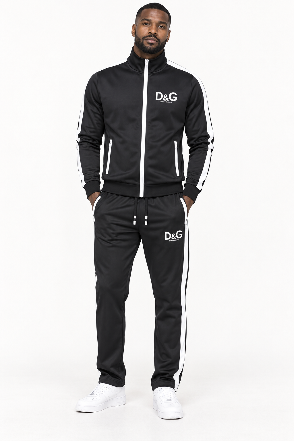 Men's Dolce and Gabbana Dri-Fit TrackSuit | Color: Black | View 1
