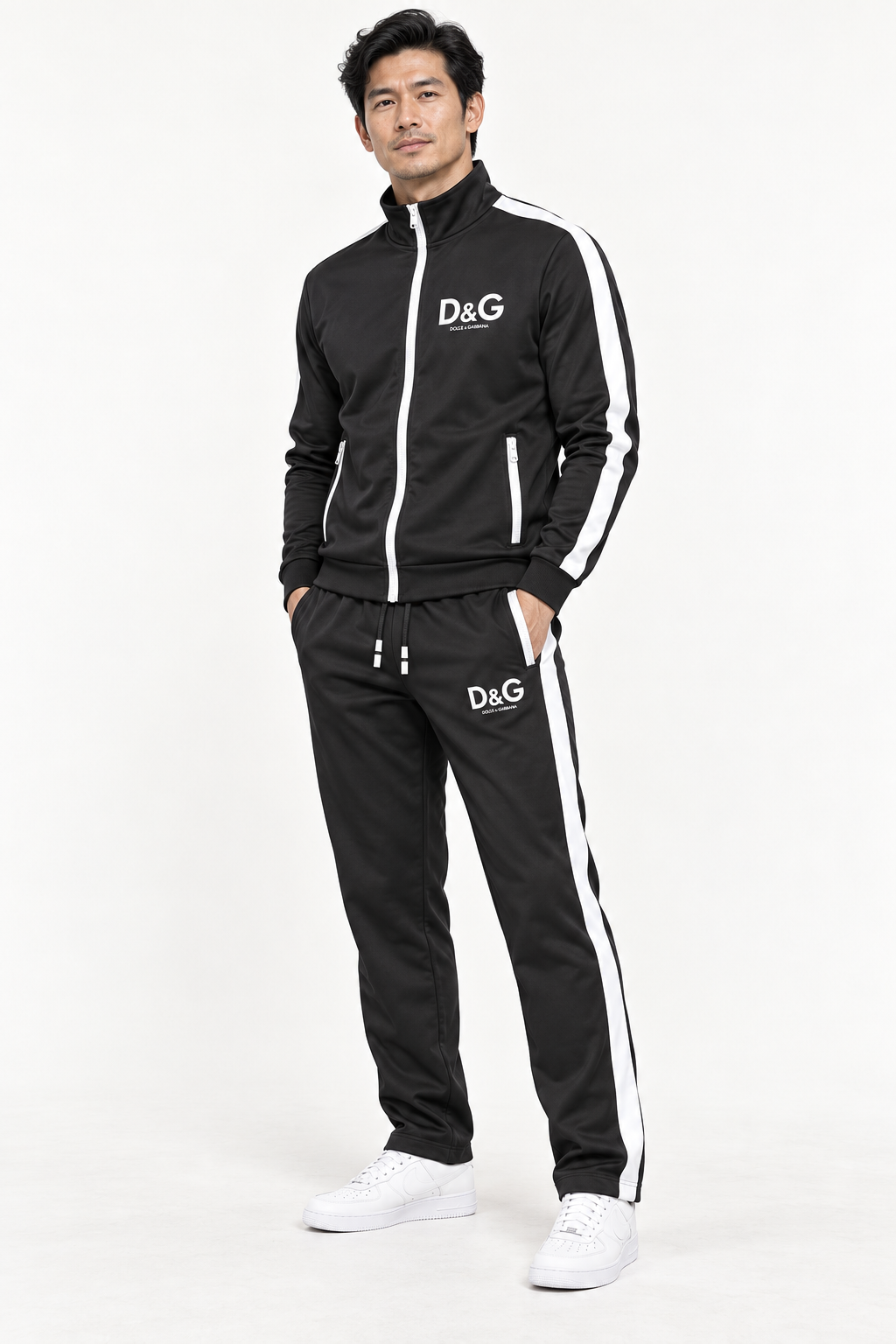 Men's Dolce and Gabbana Dri-Fit TrackSuit | Color: Black | View 2