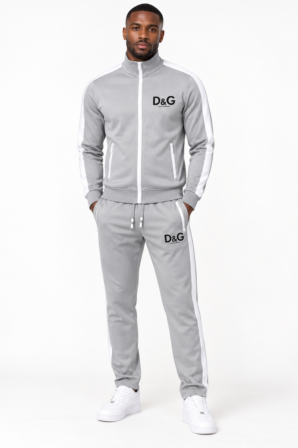 Men's Dolce and Gabbana Dri-Fit TrackSuit | Color: Grey | View 1