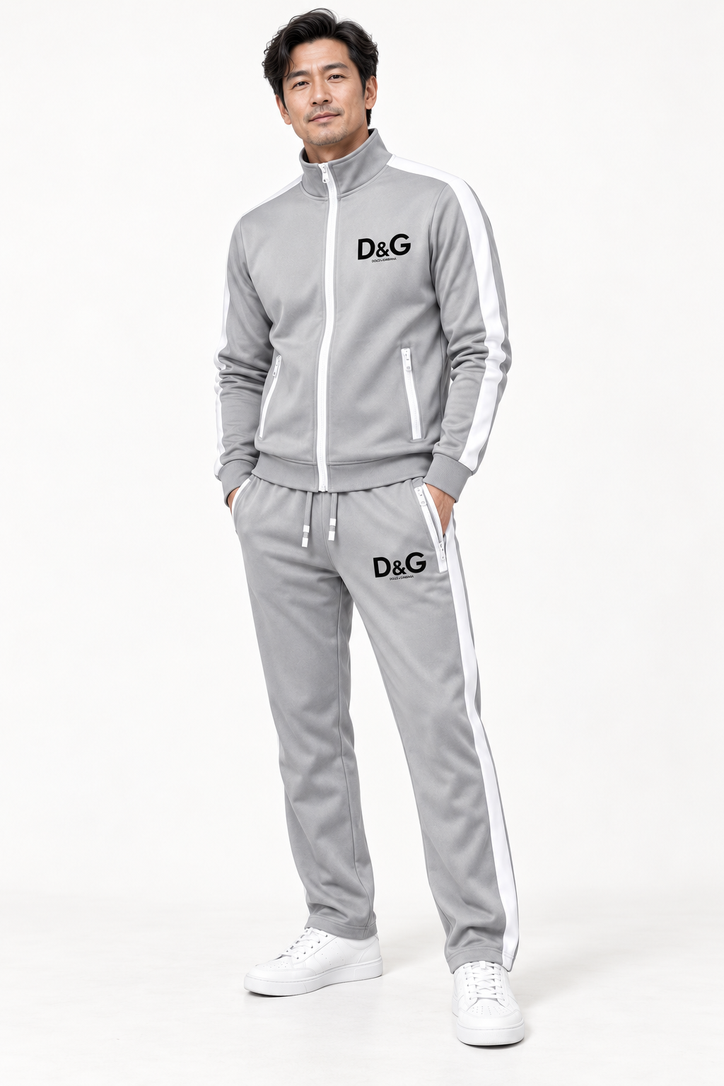 Men's Dolce and Gabbana Dri-Fit TrackSuit | Color: Grey | View 2