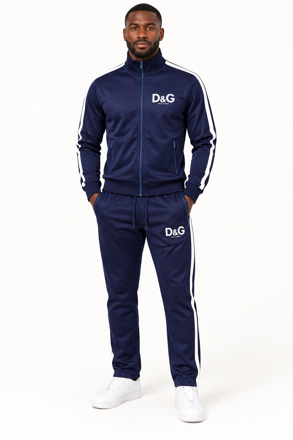 Men's Dolce and Gabbana Dri-Fit TrackSuit | Color: Navy | View 1