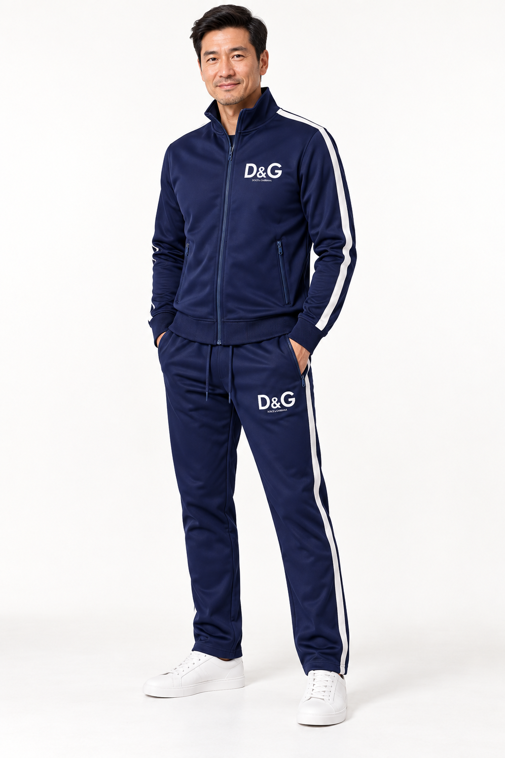 Men's Dolce and Gabbana Dri-Fit TrackSuit | Color: Navy | View 2