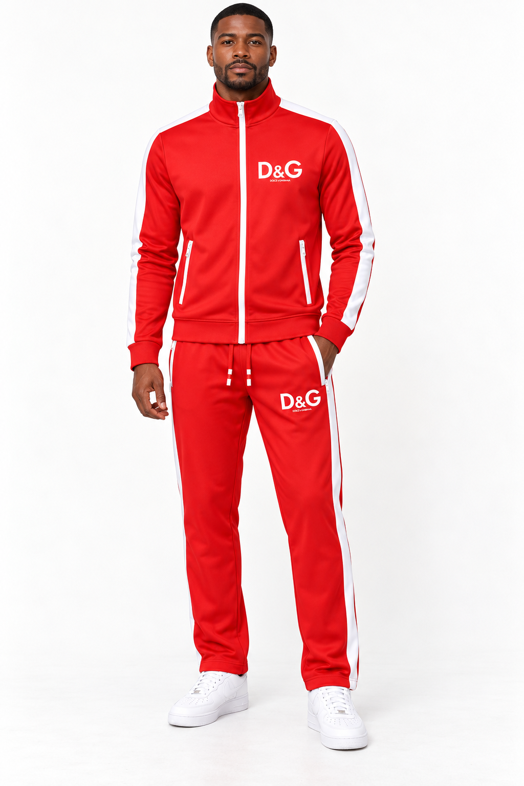 Men's Dolce and Gabbana Dri-Fit TrackSuit | Color: Red | View 1