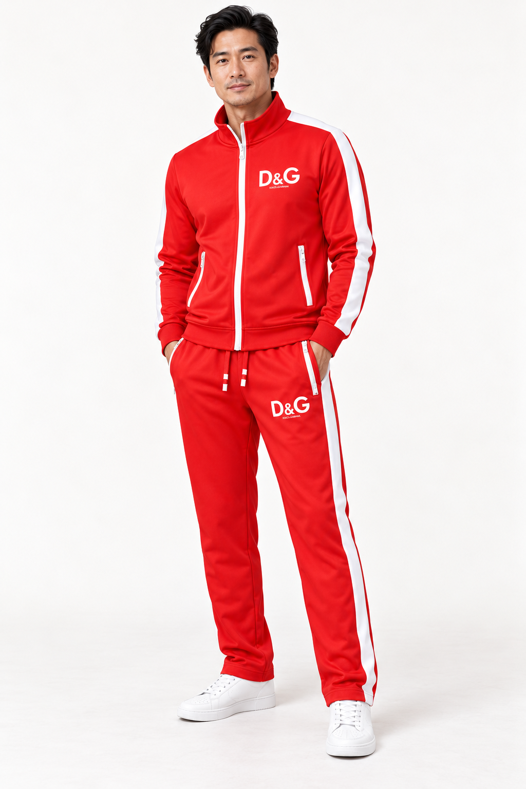 Men's Dolce and Gabbana Dri-Fit TrackSuit | Color: Red | View 2