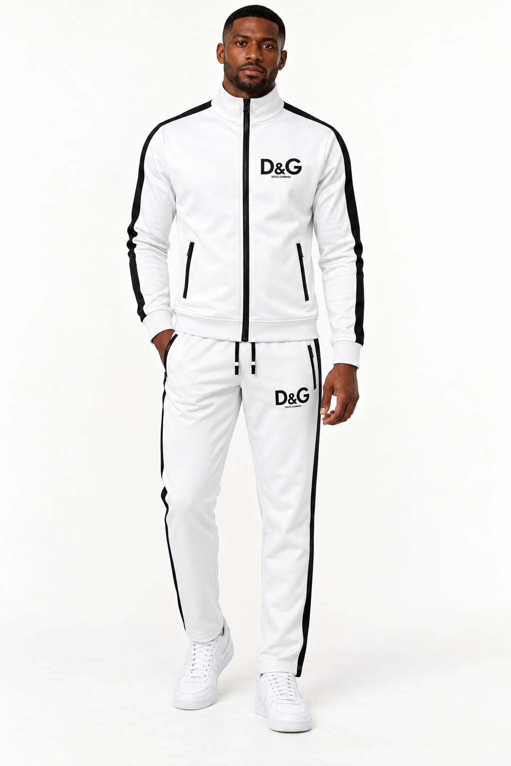 Men's Dolce and Gabbana Dri-Fit TrackSuit | Color: White | View 1