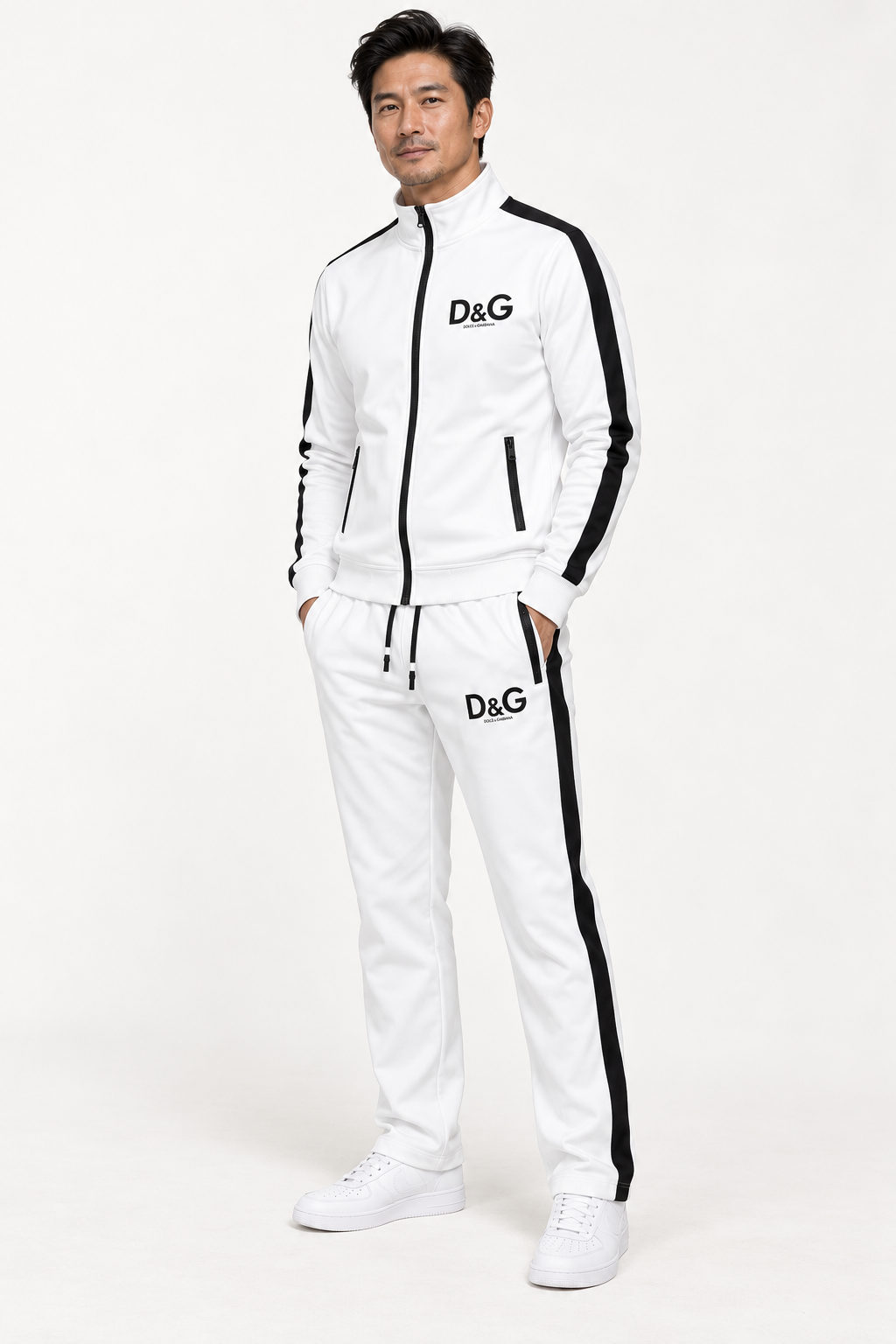 Men's Dolce and Gabbana Dri-Fit TrackSuit | Color: White | View 2
