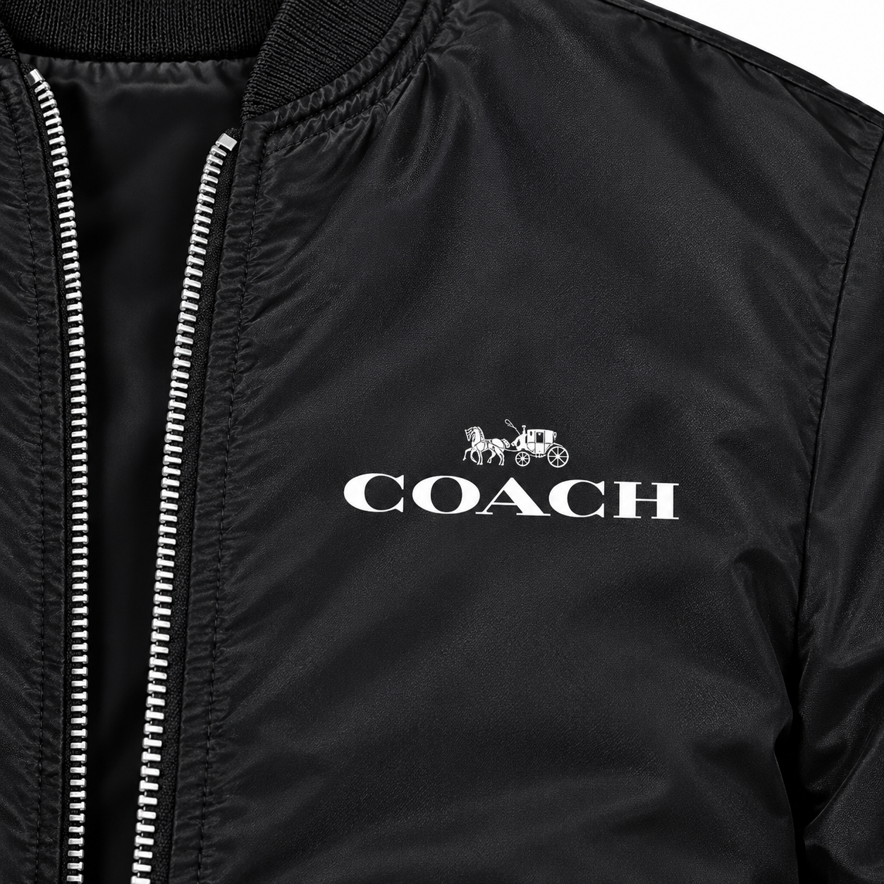 Men's Coach Lightweight Bomber Jacket Windbreaker Softshell Varsity Jacket Coat | Color: Black | Print close-up