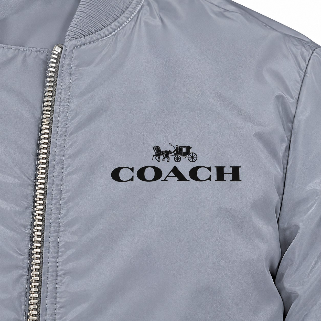 Men's Coach Lightweight Bomber Jacket Windbreaker Softshell Varsity Jacket Coat | Color: Grey | Print close-up
