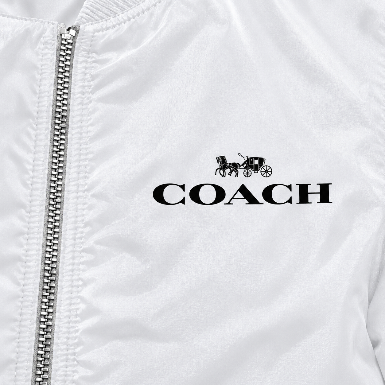 Men's Coach Lightweight Bomber Jacket Windbreaker Softshell Varsity Jacket Coat | Color: White | Print close-up