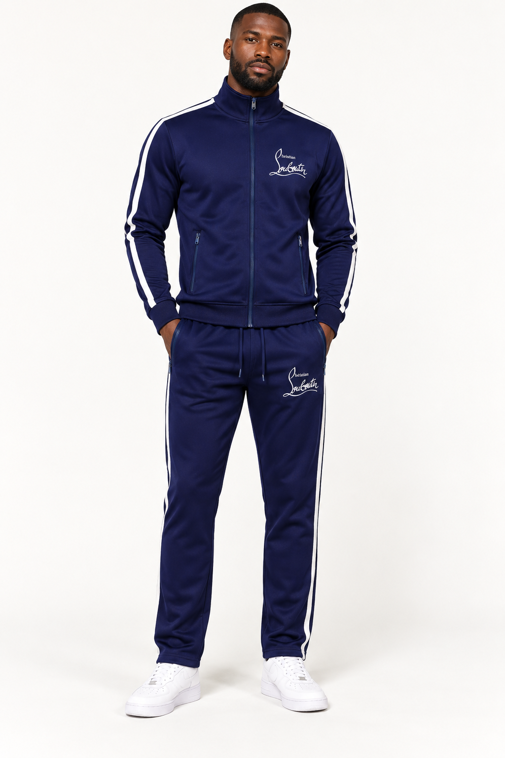 Men's Christian Louboutin Dri-Fit TrackSuit | Color: Navy | View 1