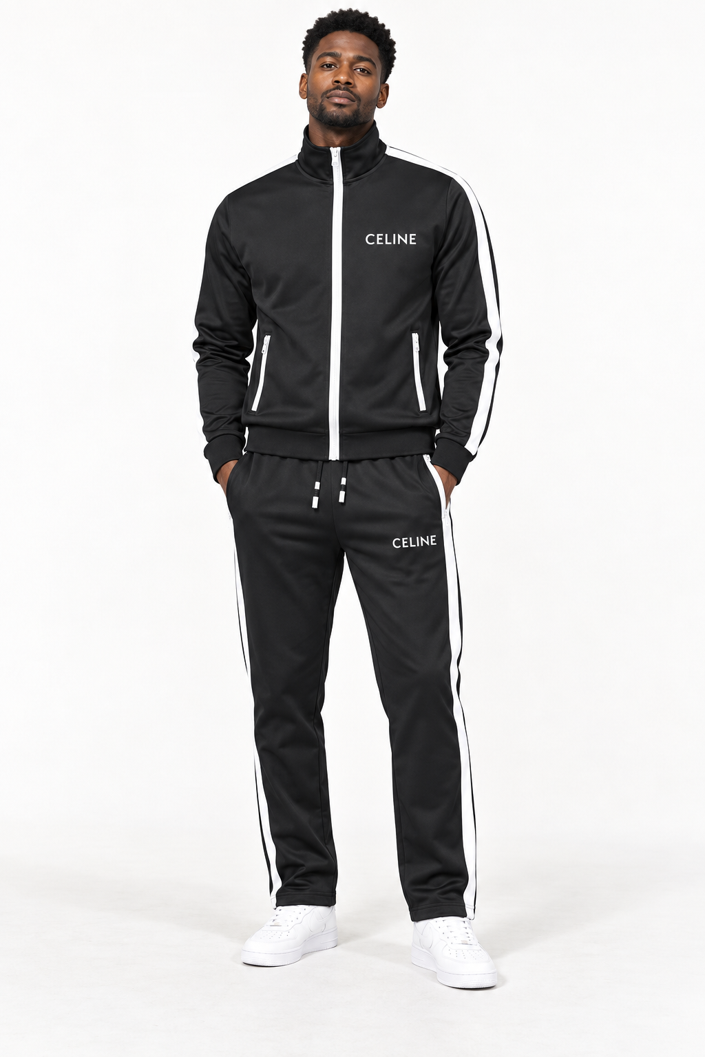 Men's Celine Dri-Fit TrackSuit | Color: Black | View 1