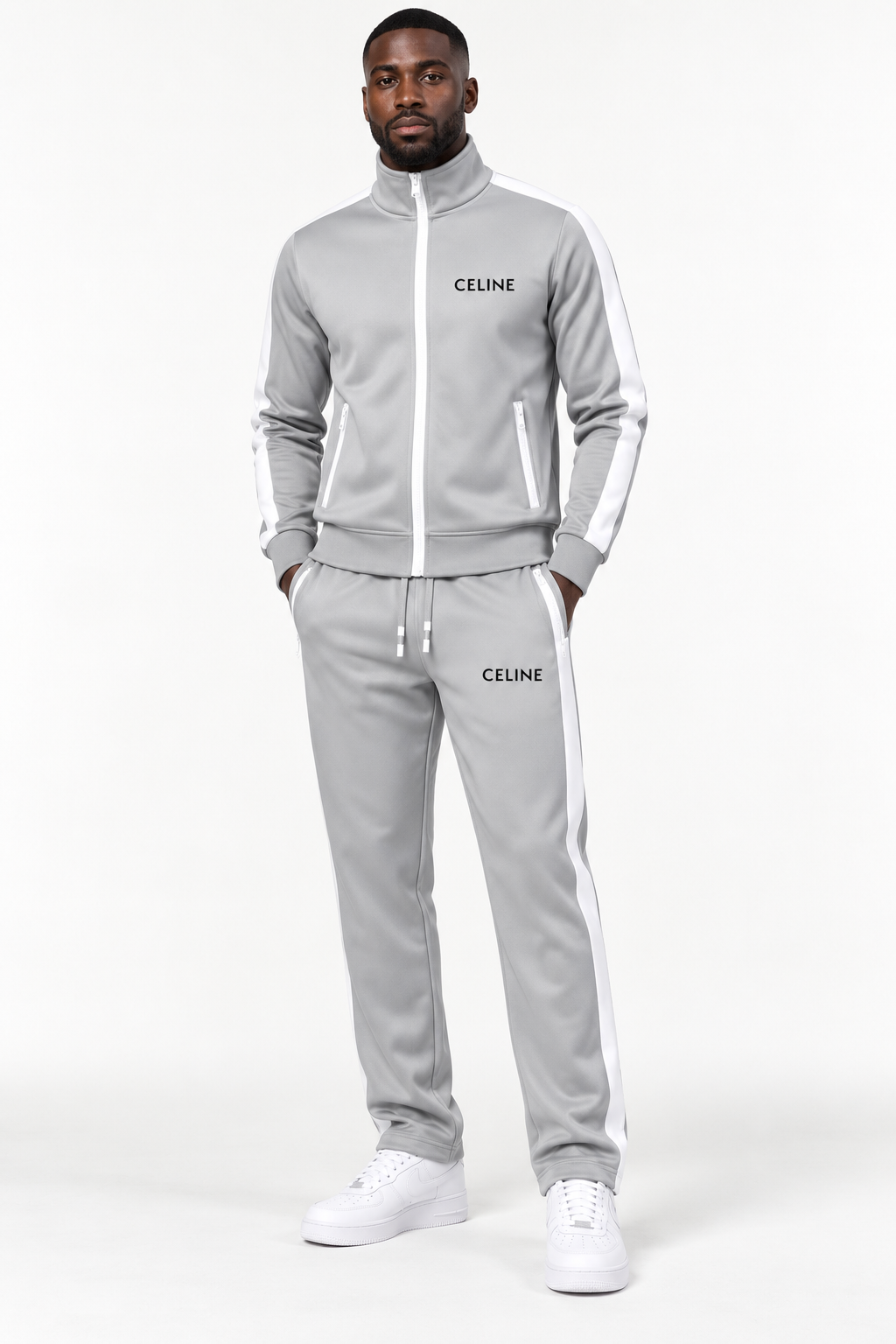 Men's Celine Dri-Fit TrackSuit | Color: Grey | View 1