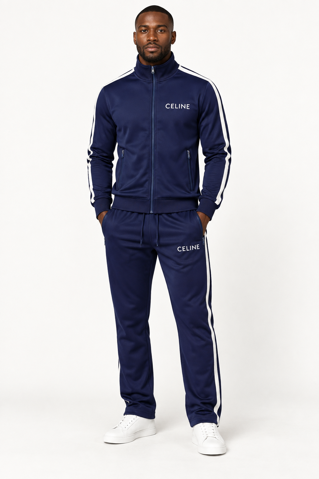 Men's Celine Dri-Fit TrackSuit | Color: Navy | View 1