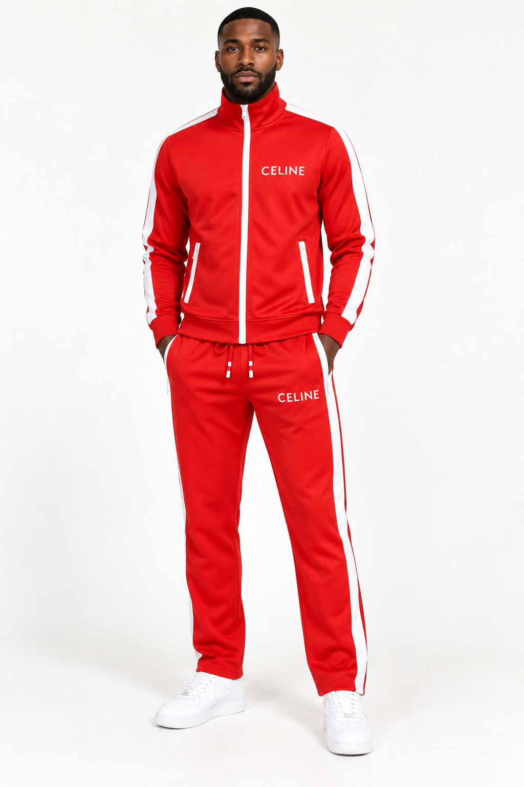 Men's Celine Dri-Fit TrackSuit | Color: Red | View 1