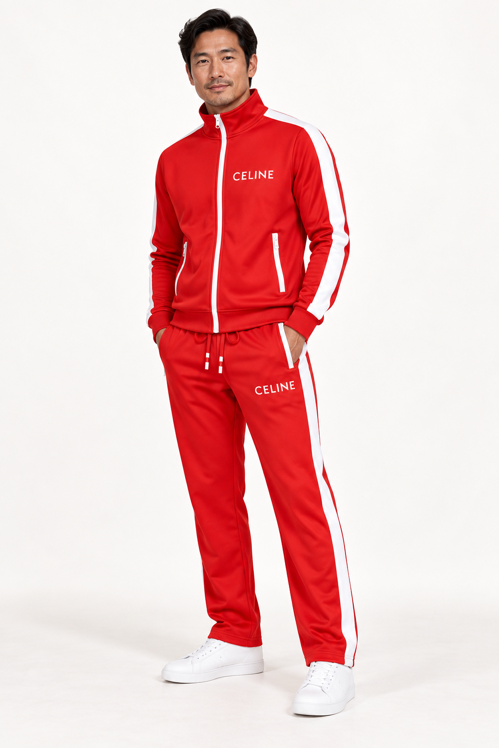 Men's Celine Dri-Fit TrackSuit | Color: Red | View 2