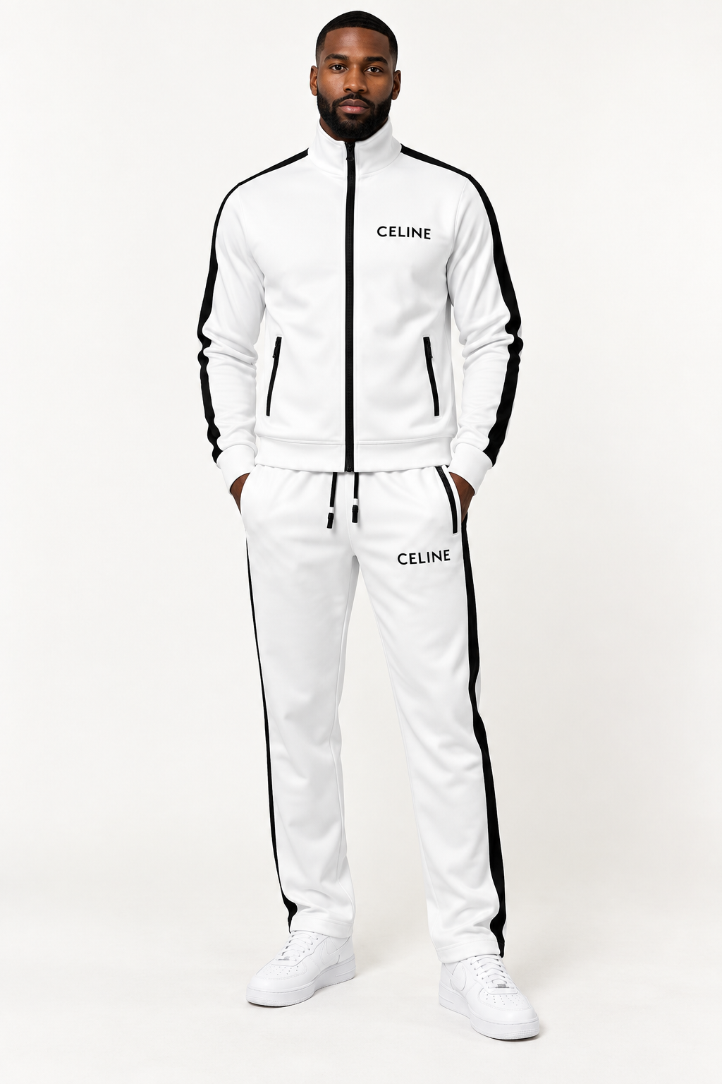 Men's Celine Dri-Fit TrackSuit | Color: White | View 1