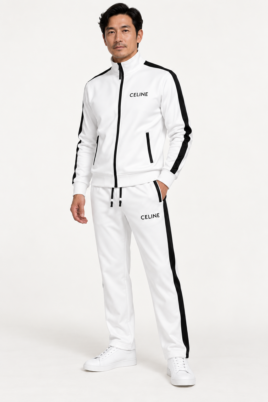 Men's Celine Dri-Fit TrackSuit | Color: White | View 2
