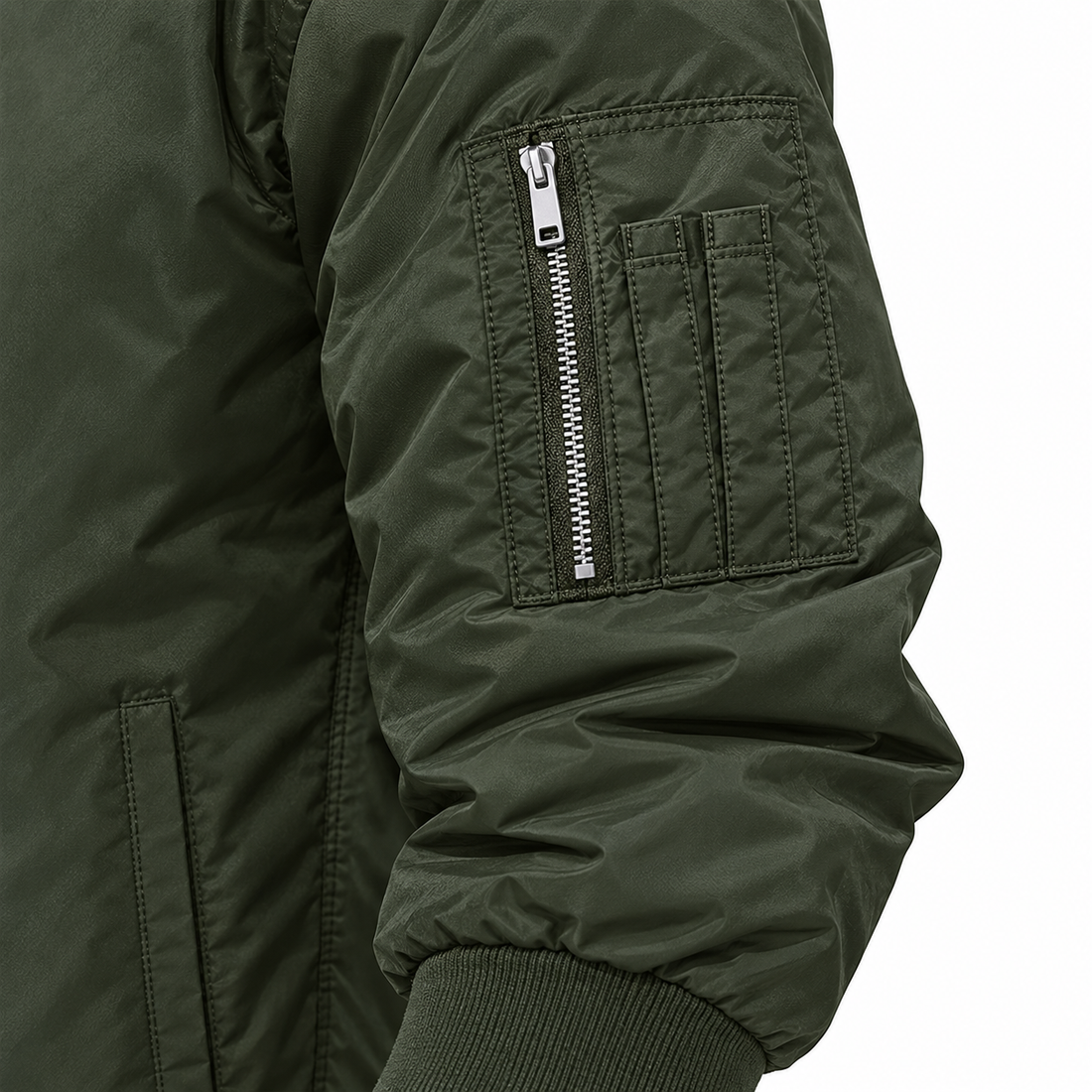 Men's Bottega Veneta Lightweight Bomber Jacket Windbreaker Softshell Varsity Jacket Coat | Color: Army Green | View 4
