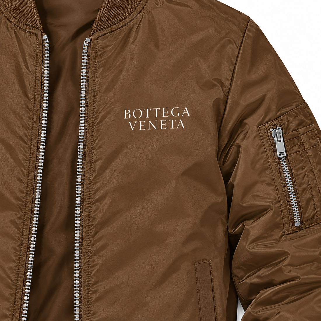 Men's Bottega Veneta Lightweight Bomber Jacket Windbreaker Softshell Varsity Jacket Coat | Color: Brown | View 3