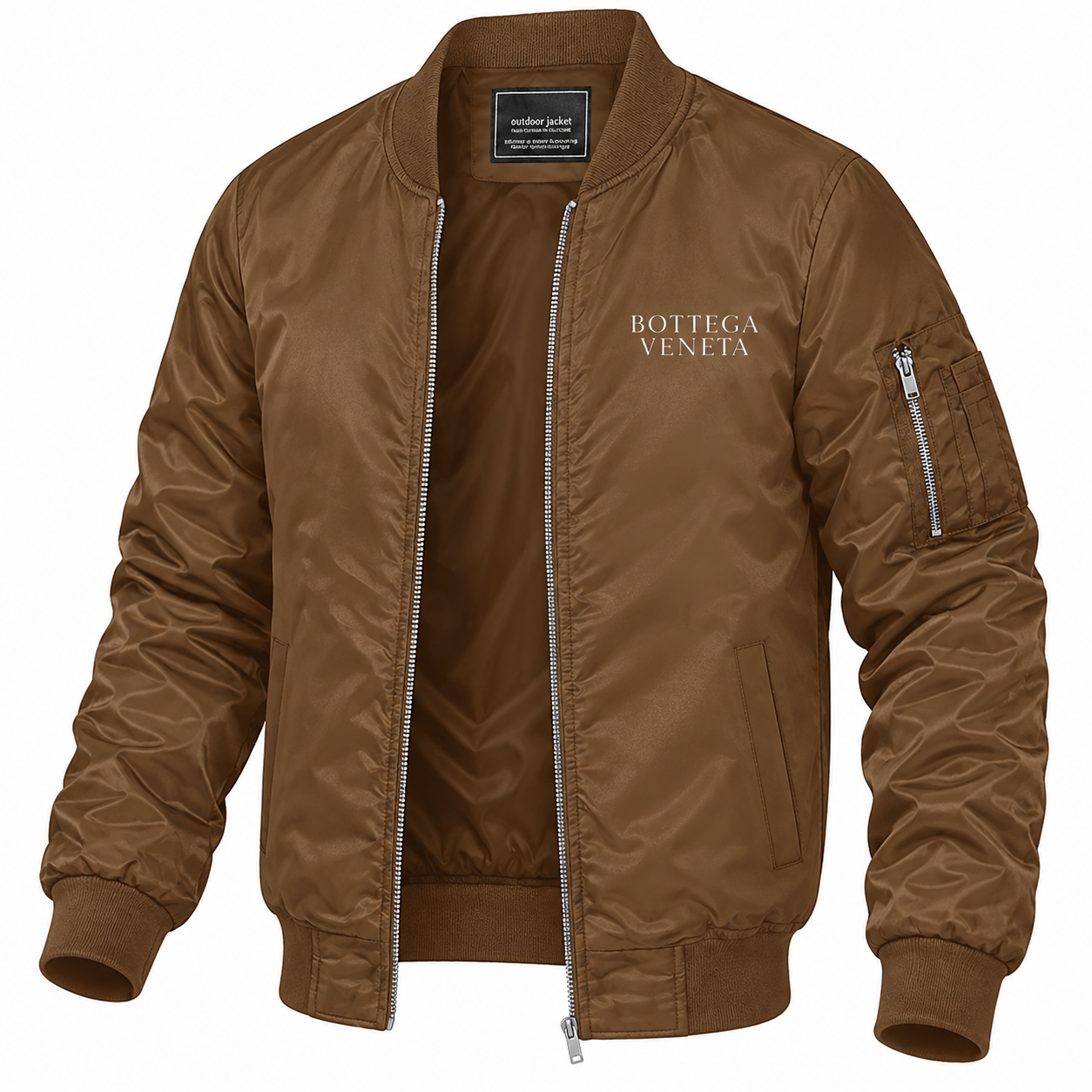 Men's Bottega Veneta Lightweight Bomber Jacket Windbreaker Softshell Varsity Jacket Coat | Color: Brown | View 5