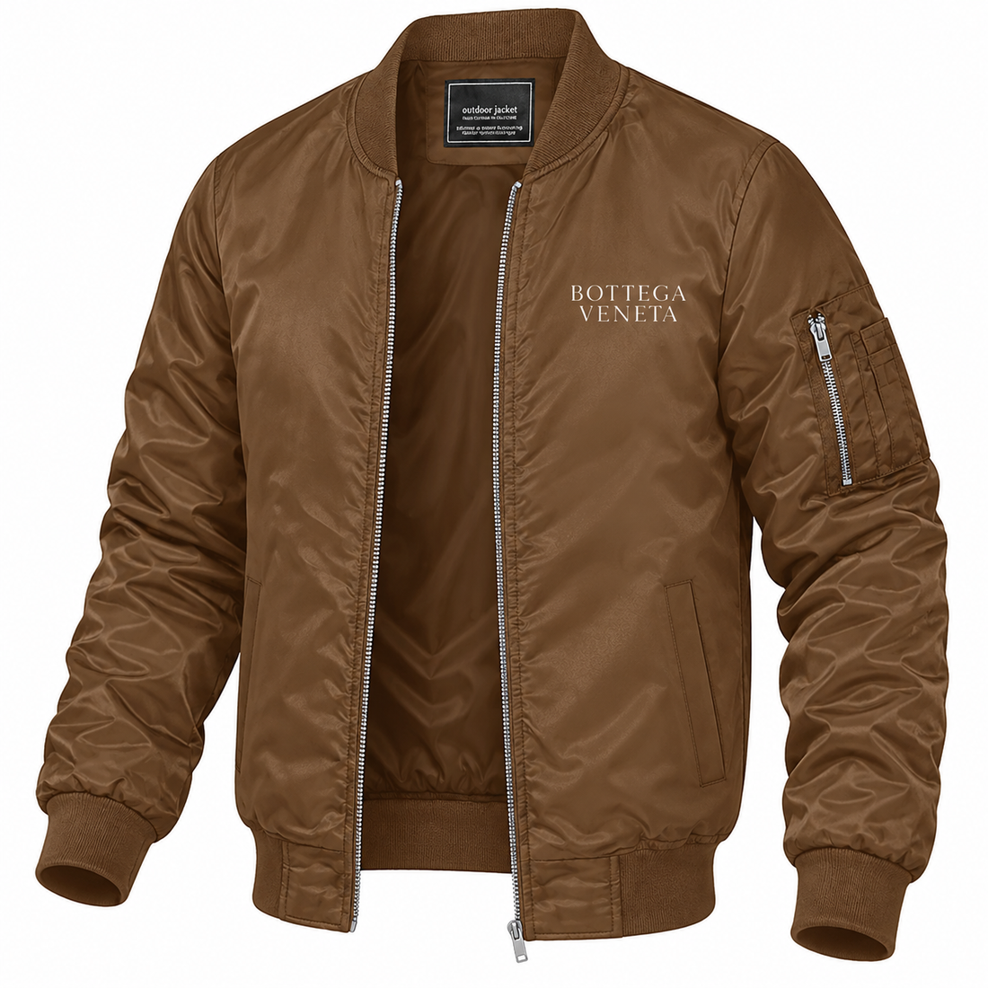 Men's Bottega Veneta Lightweight Bomber Jacket Windbreaker Softshell Varsity Jacket Coat | Color: Brown | View 5