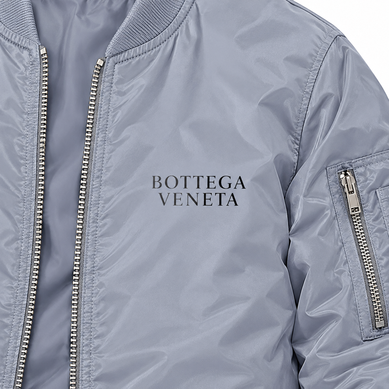 Men's Bottega Veneta Lightweight Bomber Jacket Windbreaker Softshell Varsity Jacket Coat | Color: Grey | View 3